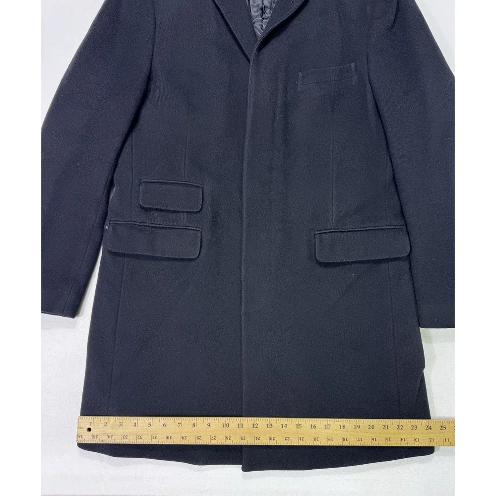 J Crew Mayfair Topcoat Mens Large Black Wool Cashmere Quilted Overcoat 17935 L